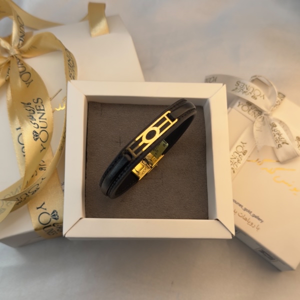 دستبند طلا چرم مردانه L170